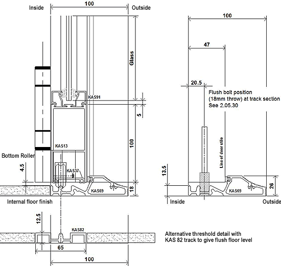 Manual sliding/folding doors - elevation and track details