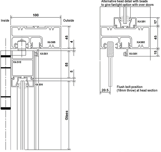 Manual sliding/folding doors - elevation and track details